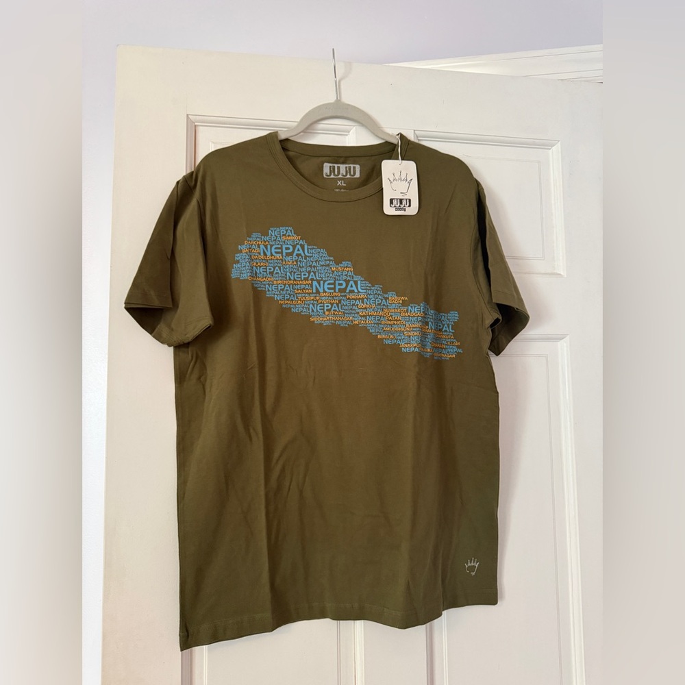 JuJu Khaki 100% cotton Nepal Map Graphic Tee(unisex)
